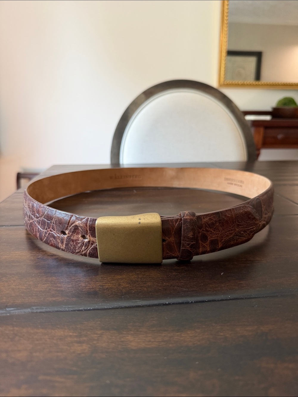 W. Kleinberg Men's Brown Leather Belt with Brass Buckle - Size 38